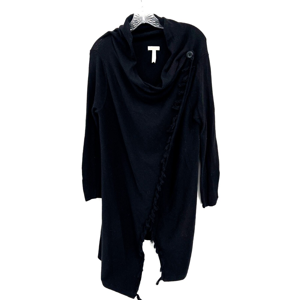 MATILDA JANE Women's Size S Black Warm Smile Asymmetrical Fringe Cardigan Wrap